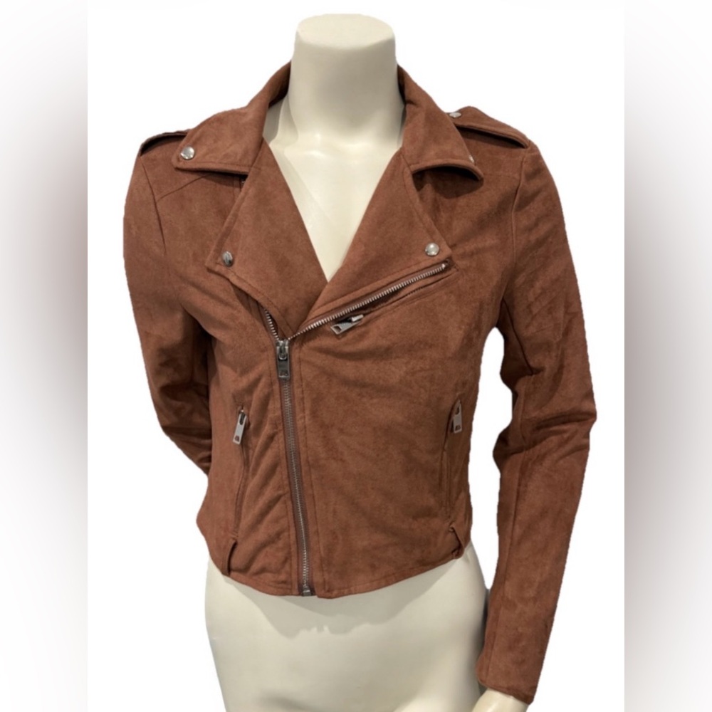 Lulus Brown Vegan Suede Moto Jacket Women’s Medium